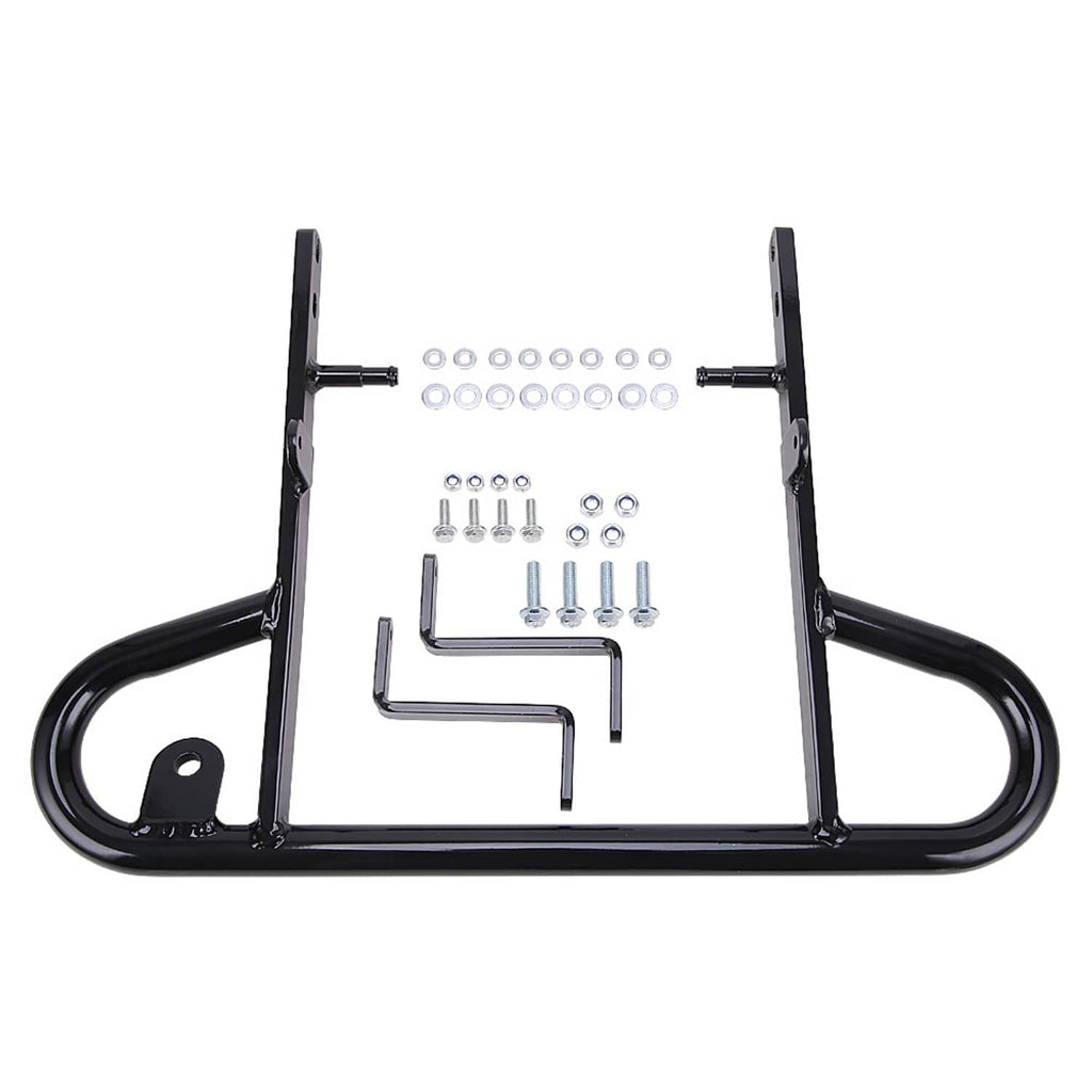 Black aluminum rear bumper with two upright plates, U-guard, and included bolts