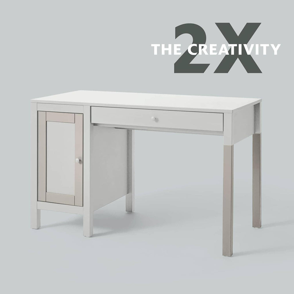 White paint-coated work table with drawers and matching legs