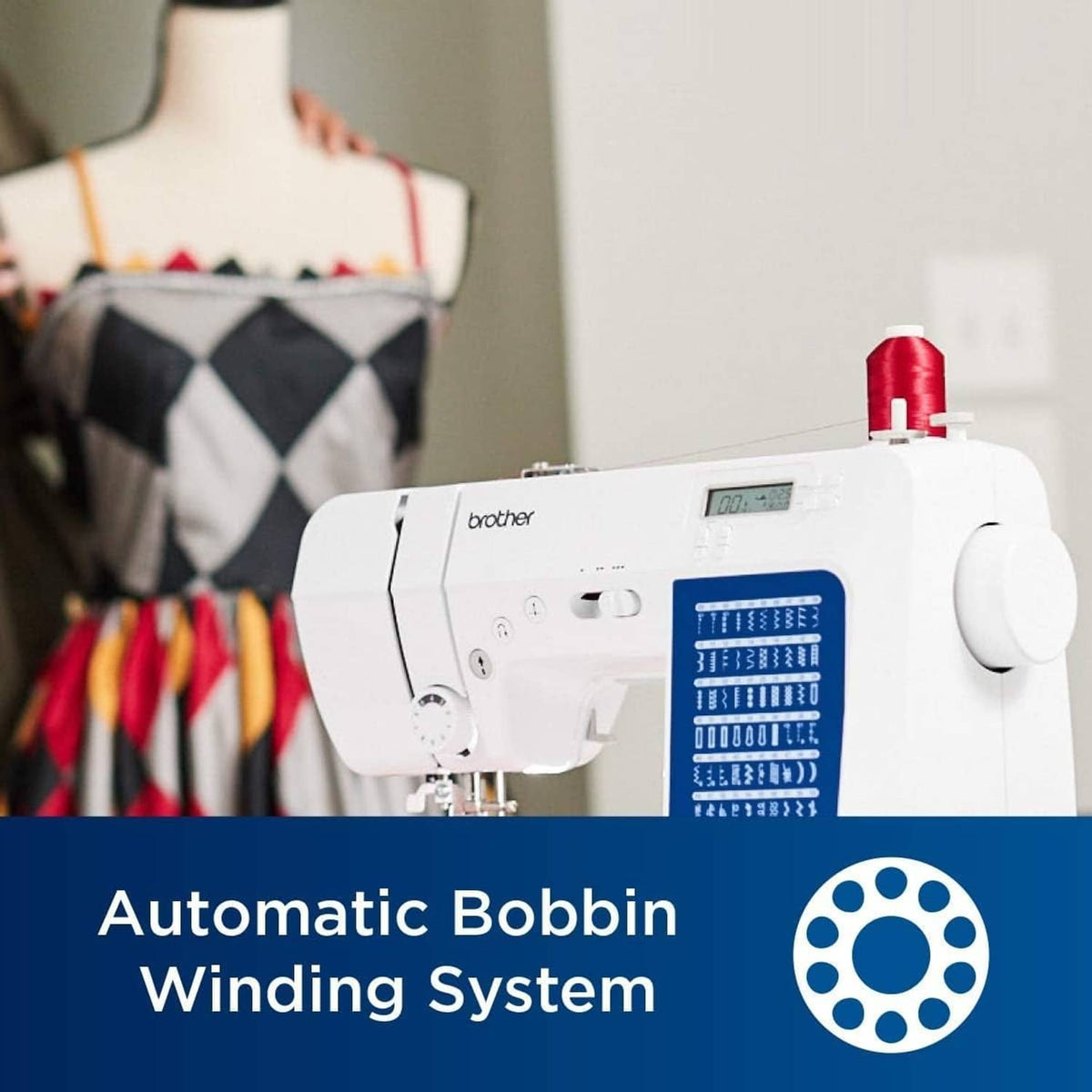 Brother sewing machine with automatic bobbin winding system