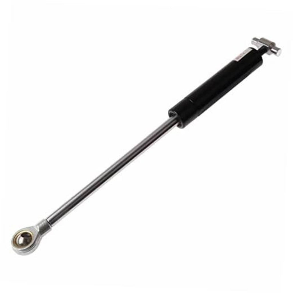 Gas spring strut with black body, long metal rod, and clevis attachment ends