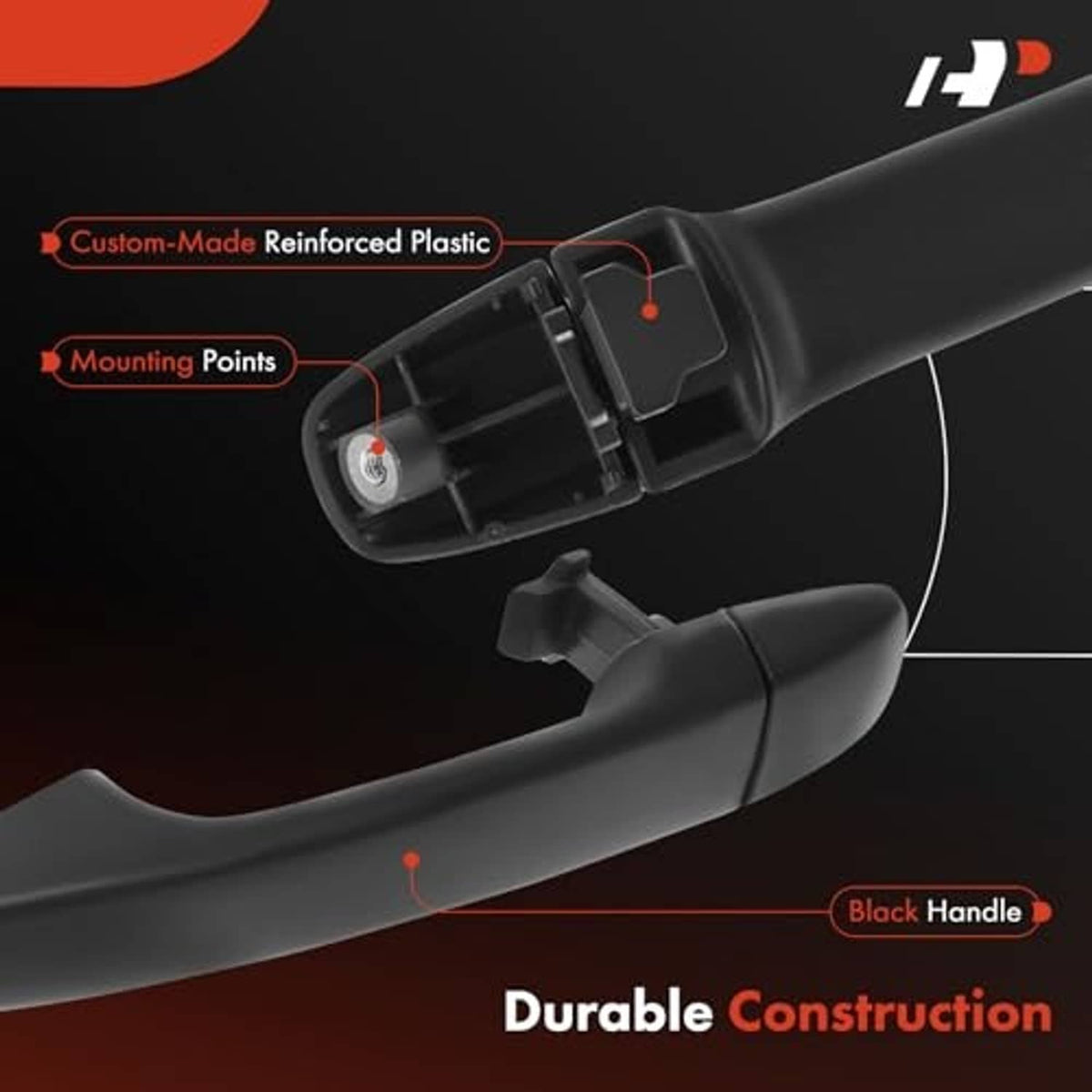 Front right exterior door handle underside with mounting points and reinforced plastic