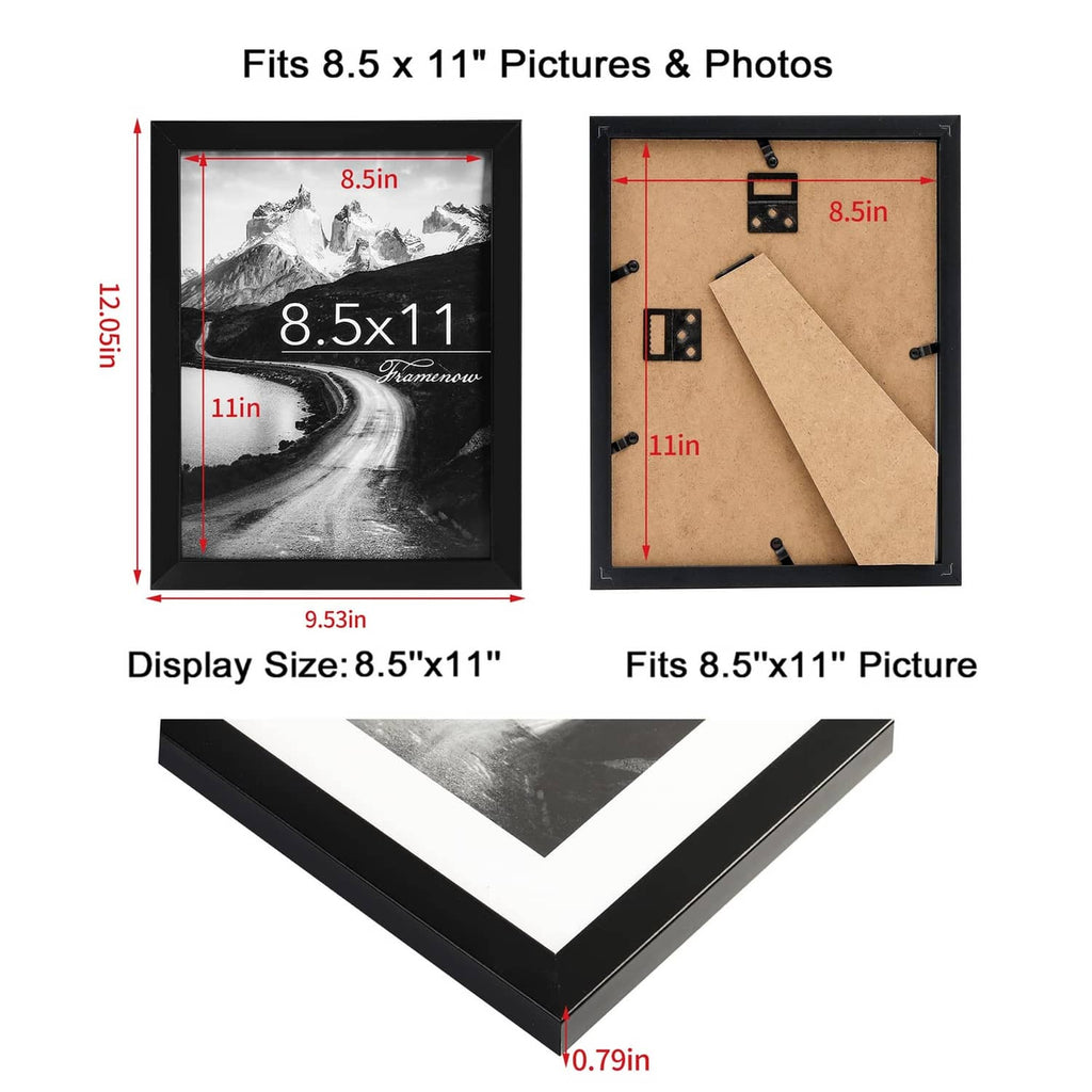 8.5x11 picture frame set with size diagram for fitting photos and displays