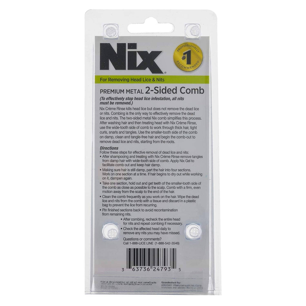 Nix premium 2-sided metal-tooth lice removal comb in blister pack