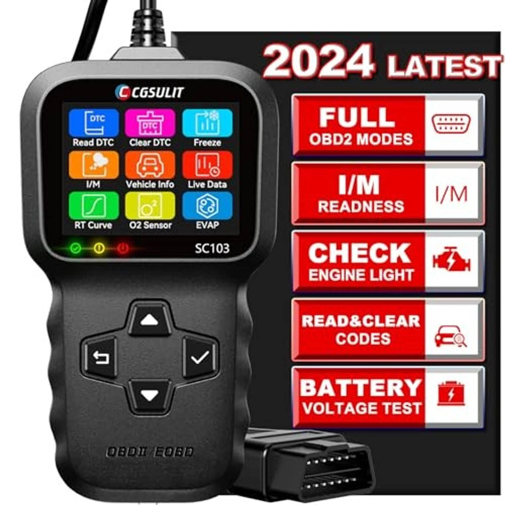 Handheld OBD2 code scanner with multi-mode menu on the front color display