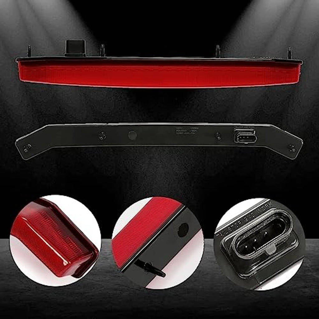 Center tail light bar with red lens, underside ports, and connector closeups