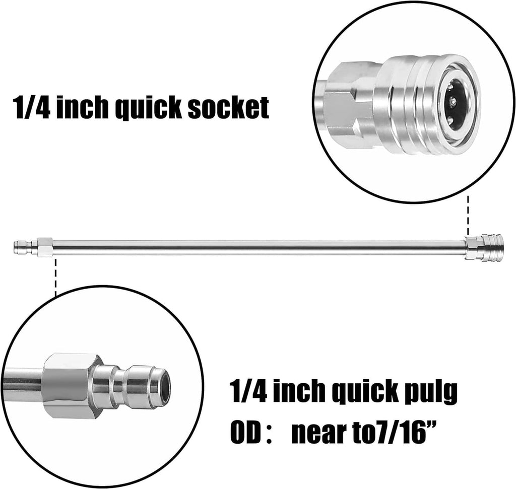 Pressure washer wand with 1/4-inch quick socket and quick plug connectors, silver
