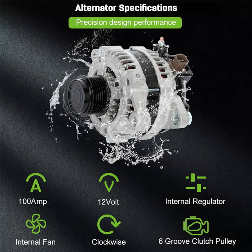 Alternator with water-splash effect, black pulley, vented aluminum housing