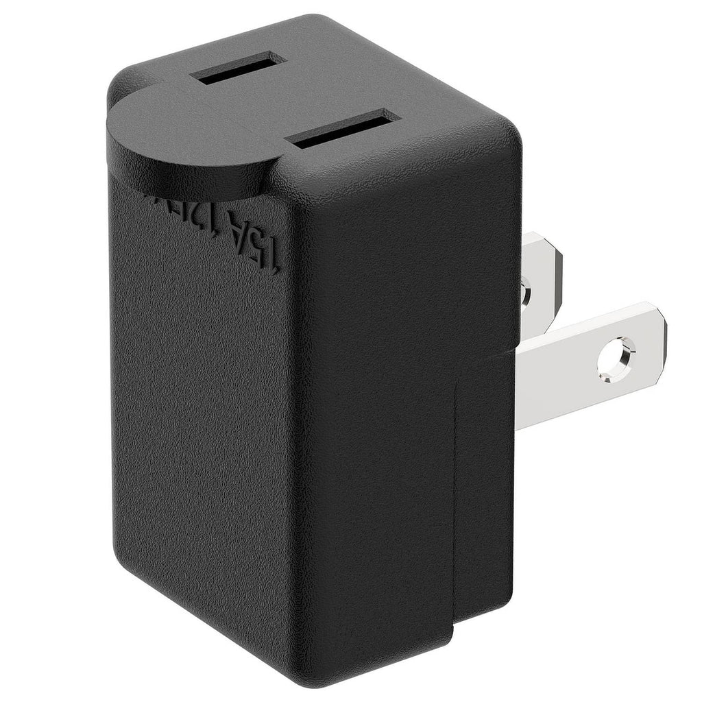 Black right-angle 2-prong AC adapter with flat blade plug