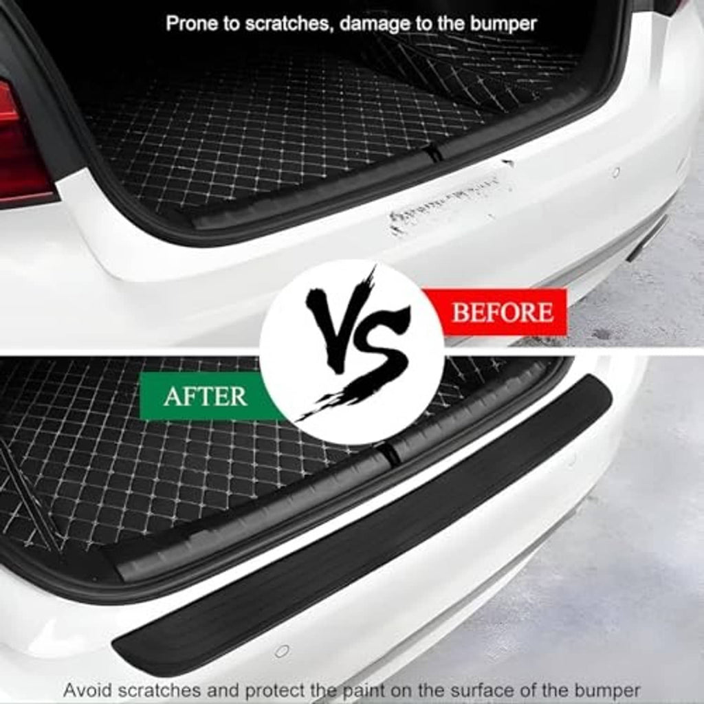Black bumper protector guard installed on the rear bumper edge for scratch protection.