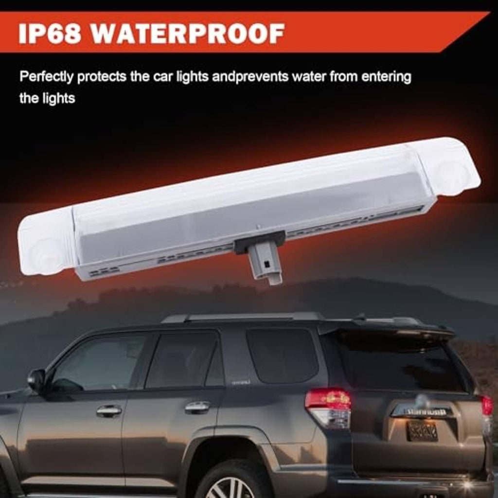 Third brake light bar with clear housing, angled side view on vehicle rear