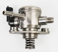 High-pressure fuel pump with metal housing, coil spring, and two pipe connections