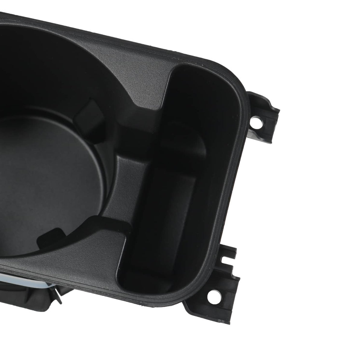 Black center console cup holder insert with rectangular side mount tabs