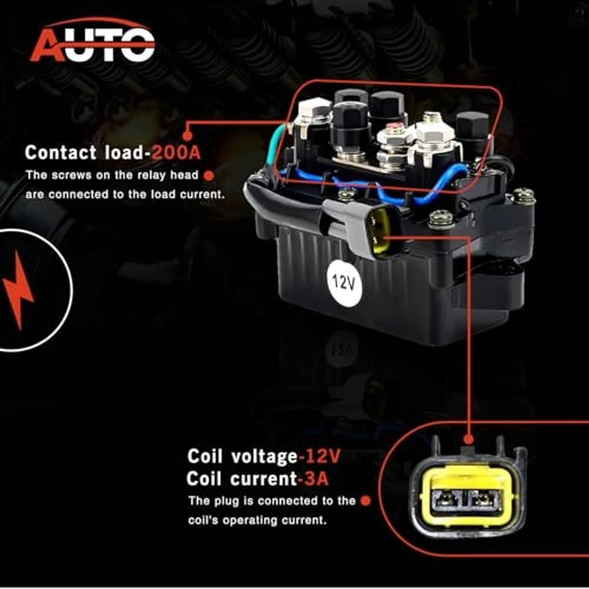 Boat tilt trim relay module with coil callouts and yellow connector