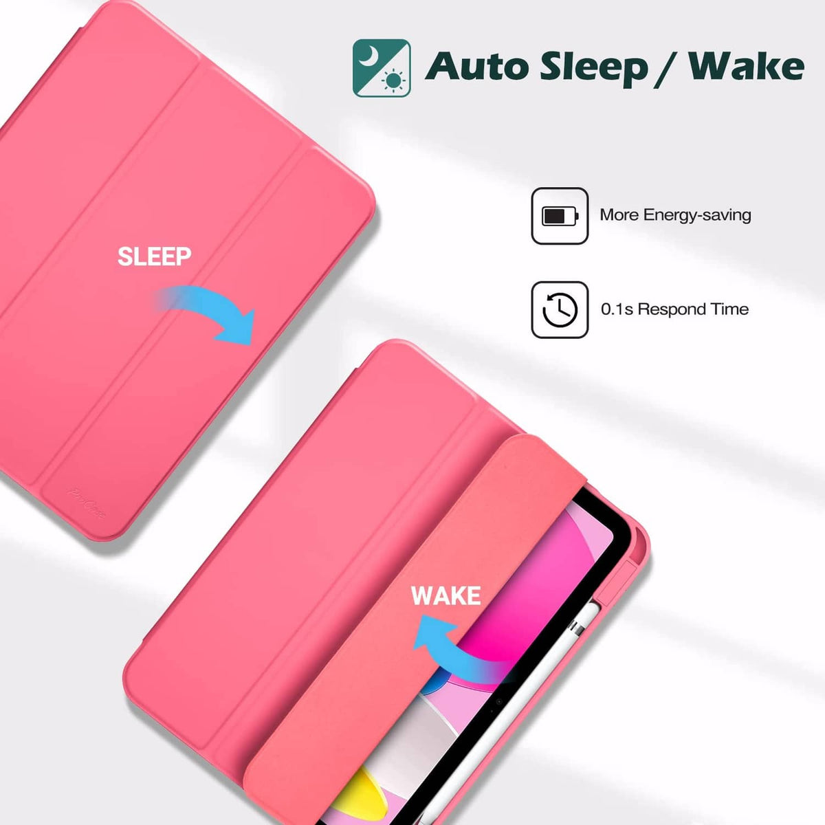 Pink iPad folio case with auto sleep/wake cover for energy saving