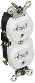 Industrial 20A 125V wide-body duplex receptacle, white housing, straight blade, WR markings