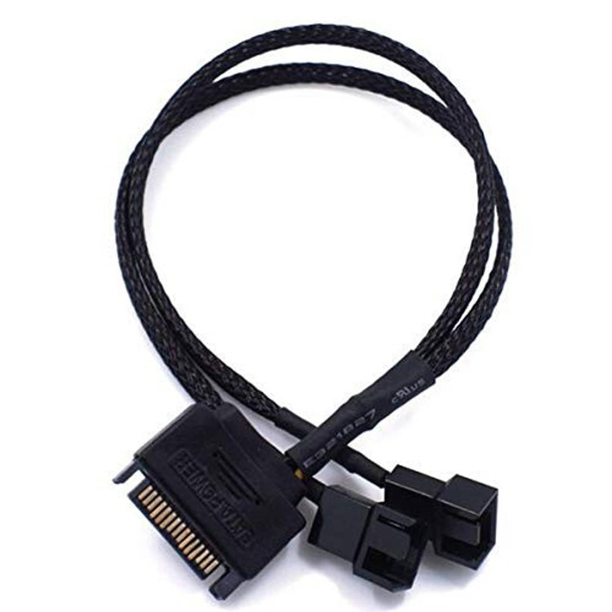 Black SATA to dual 2-pin PC fan power adapter cable, two-pin connectors at one end