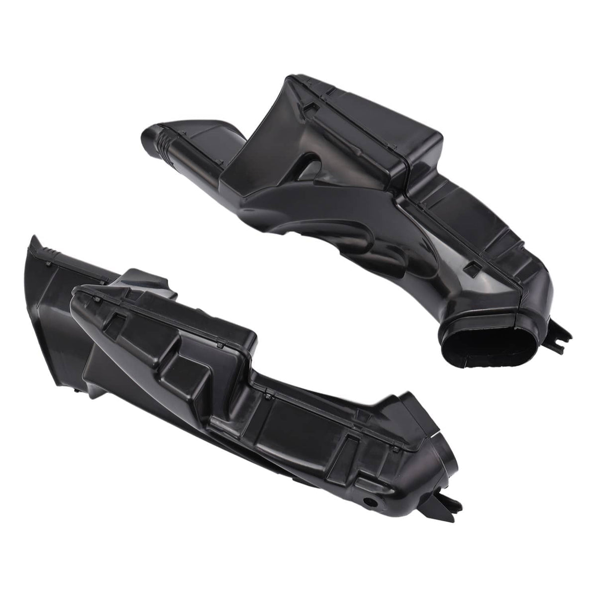 Black ram air intake tube duct cover fairings pair, curved plastic intake channels