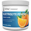Dr. Berg electrolyte powder jar with orange flavor label, 10.58 oz (300 g)