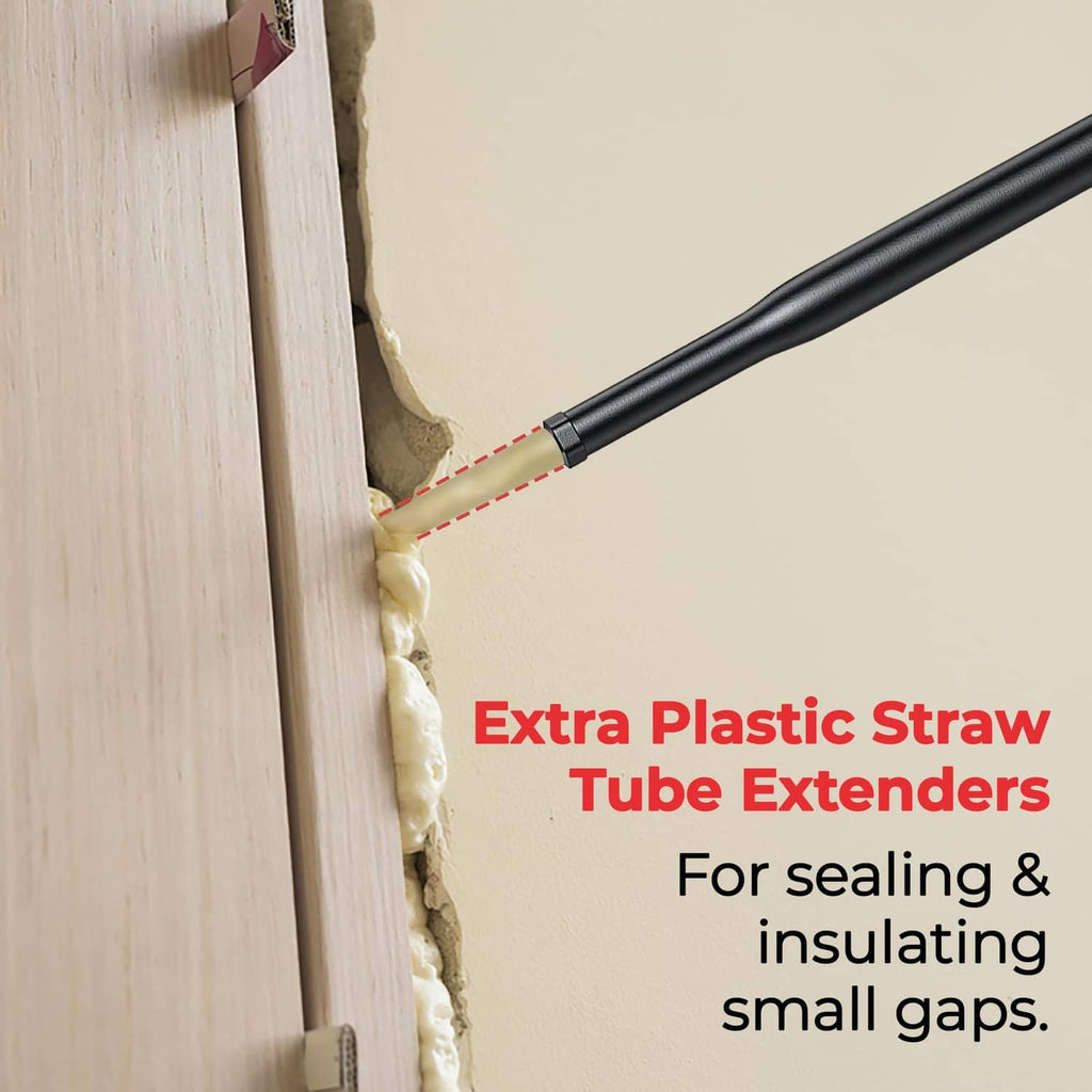 Plastic straw tube extenders for spray foam gun, sealing small gaps