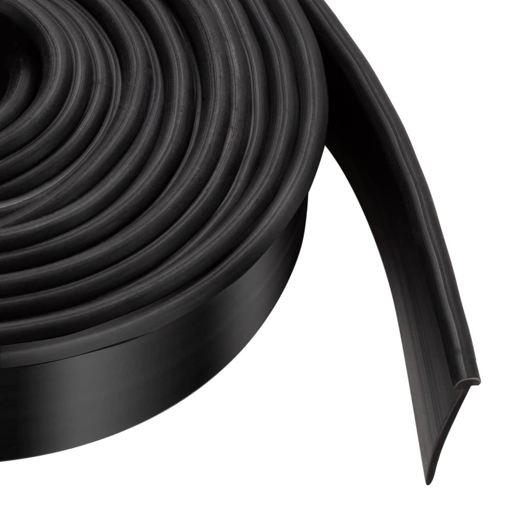 Black rubber shower door bottom seal strip with curved edge profile