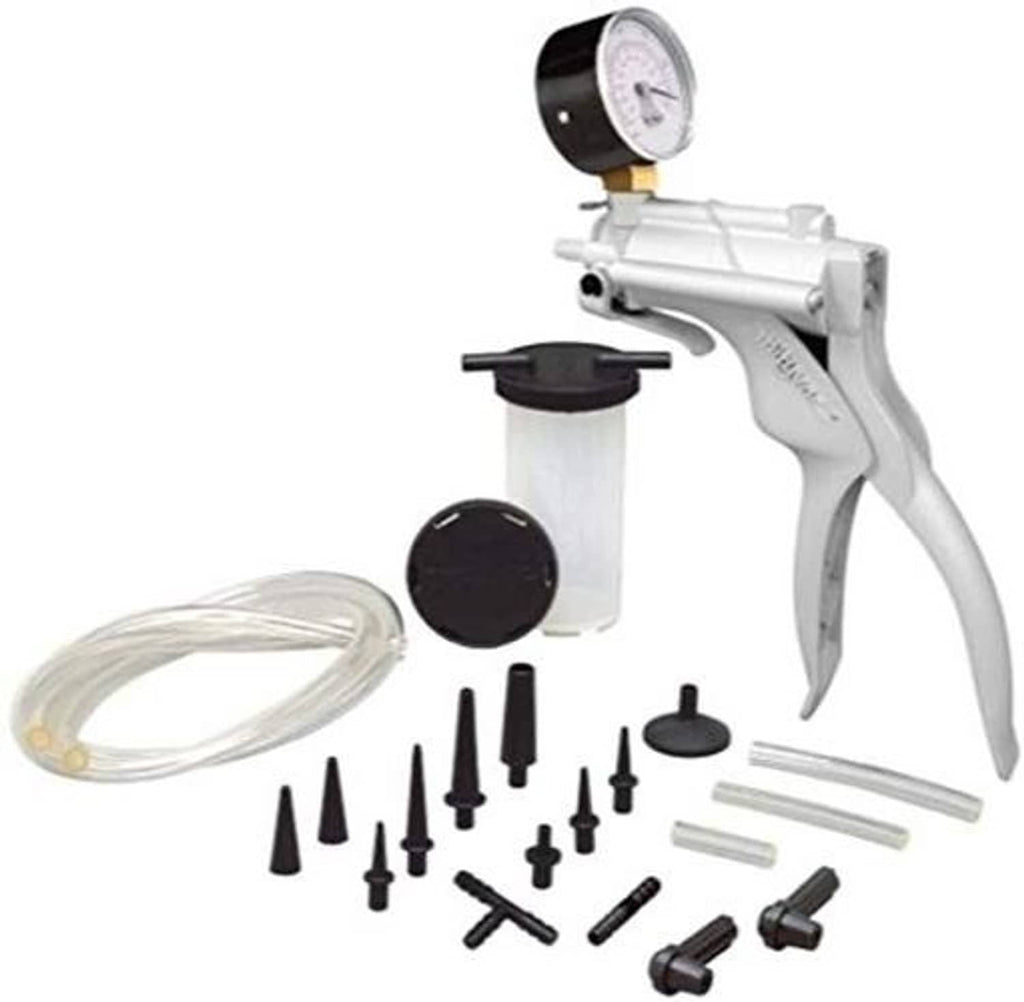 Mityvac hand pump brake bleeder kit with pressure gauge, clear hose, and connectors