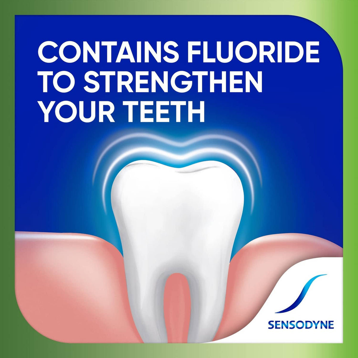 Sensodyne Fresh Mint toothpaste logo with fluoride tooth protection graphic