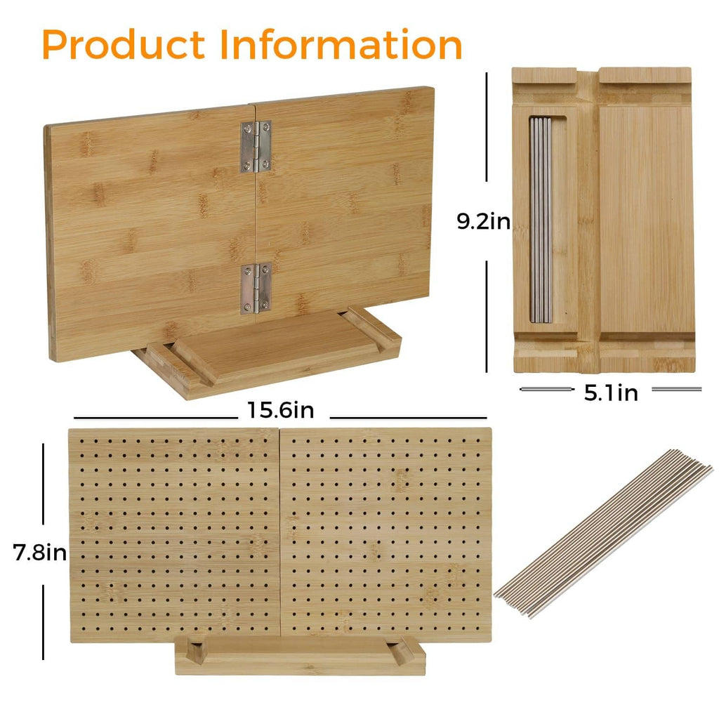 Crochet blocking board with base and peg pins, size layout diagram