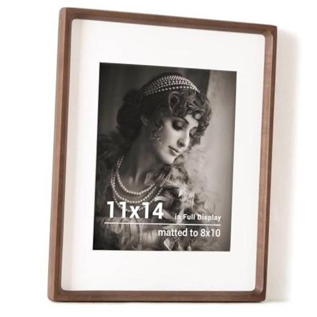 Walnut wood 11x14 picture frame with tempered glass and white mat