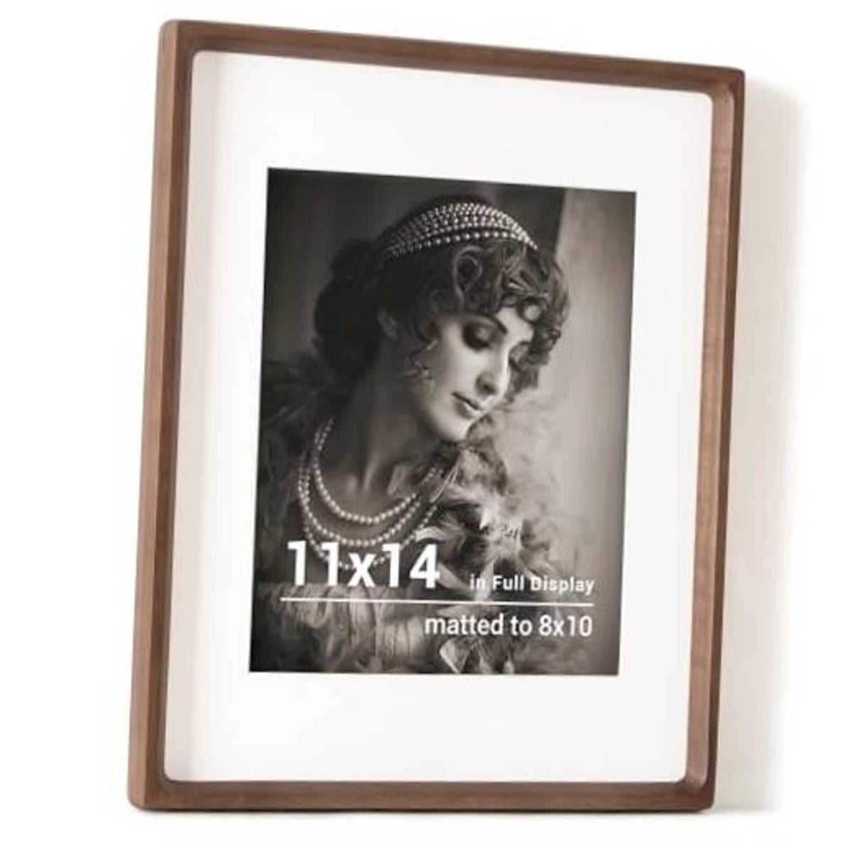 Walnut wood 11x14 picture frame with tempered glass and white mat