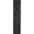 Black TV remote control with circular navigation pad and power button
