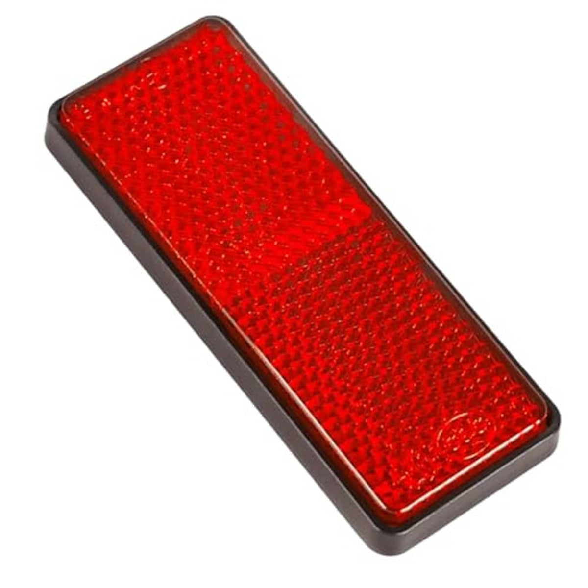 Single red rectangular reflector with black backing and rounded corner border