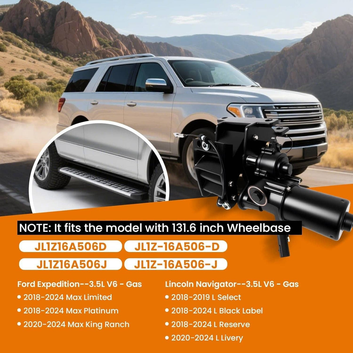 Power running board motor assembly with black cylindrical actuator and bracket for SUV