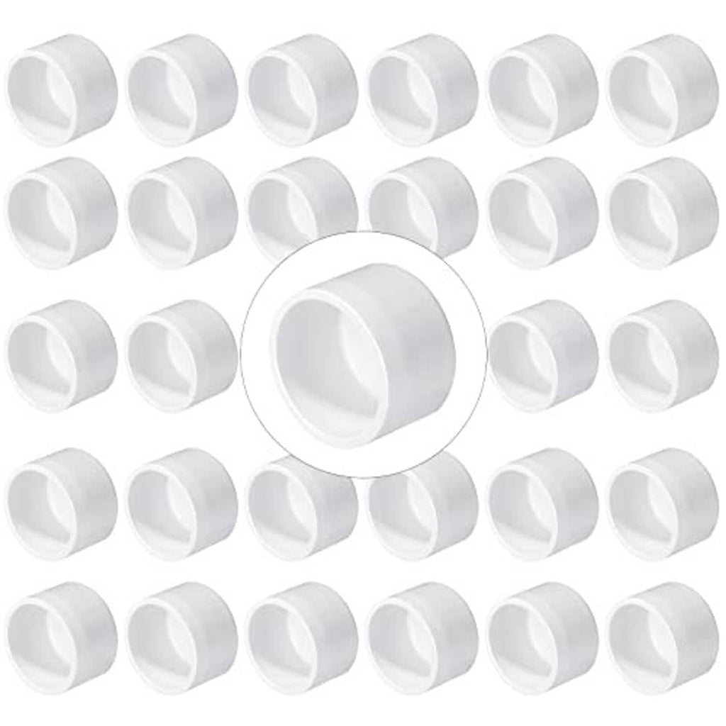Pack of white PVC pipe end caps with smooth rims and round capped ends