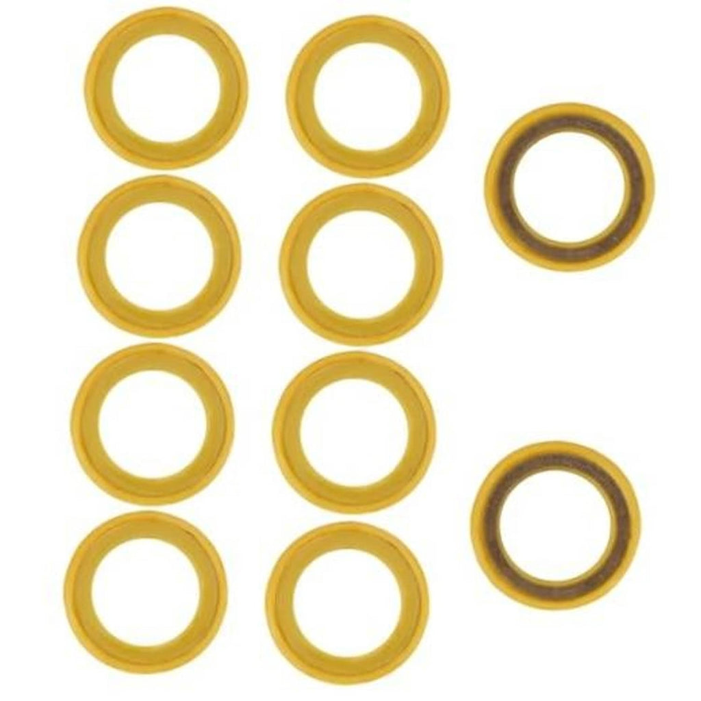 Set of 10 yellow outboard gearcase drain plug seal gaskets, round rubber rings