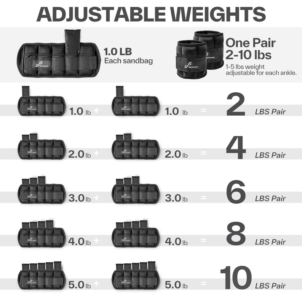 Black adjustable weighted ankle weights with stacked weight compartments