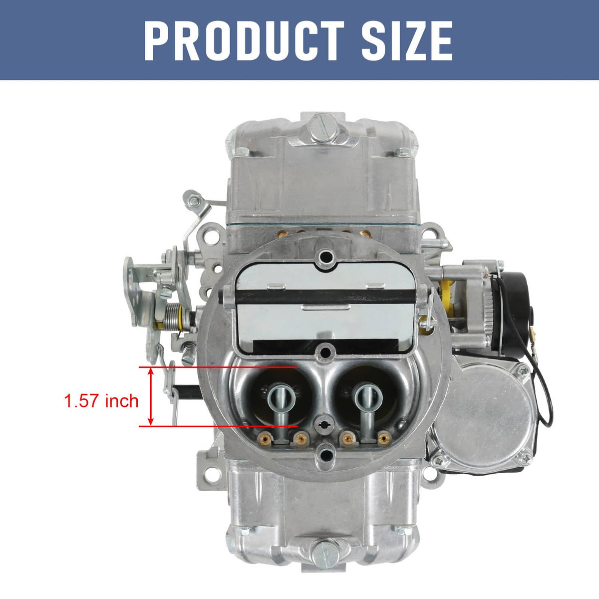 Carburetor front view with housing, choke area, and inlet mounting fittings