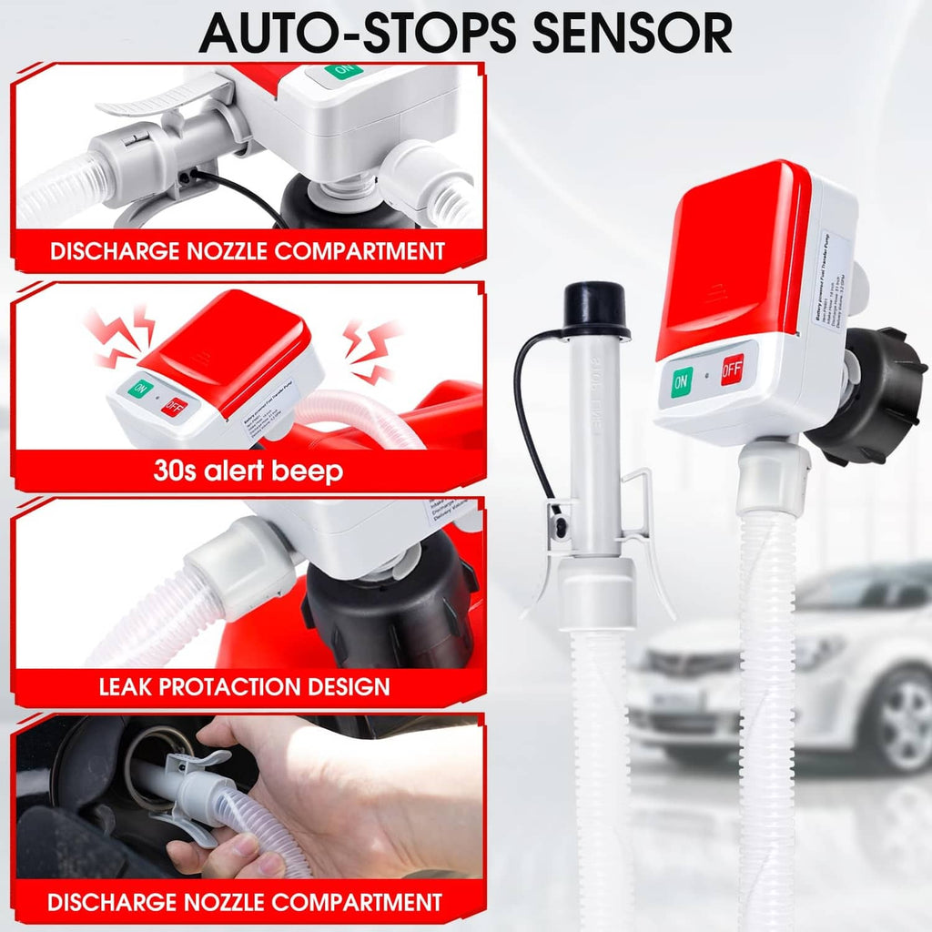 Fuel transfer pump close-up of discharge nozzle compartment with auto-stop sensor