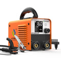 HITBOX orange stick welder with digital display, carry handle, and electrode clamp.