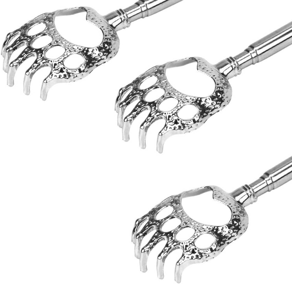 Paw-shaped metal scratching heads on chrome telescoping rods