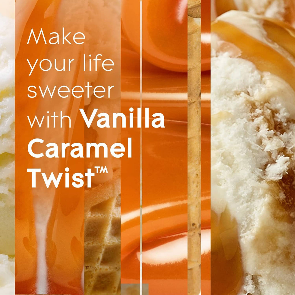 Vanilla caramel twist scent promo graphic with caramel and vanilla textures