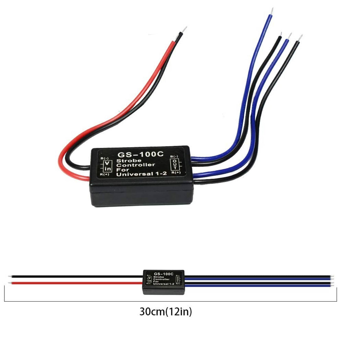 GS-100C strobe controller flasher with wire leads, 30cm length shown