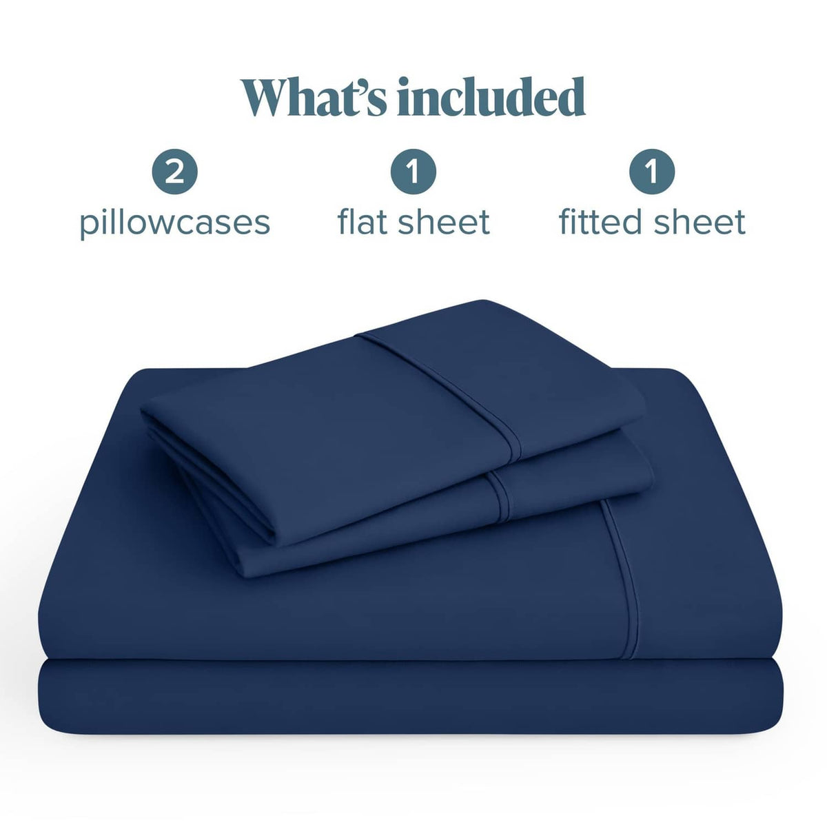Dark blue microfiber bed linen set: flat sheet and fitted sheet with two pillowcases