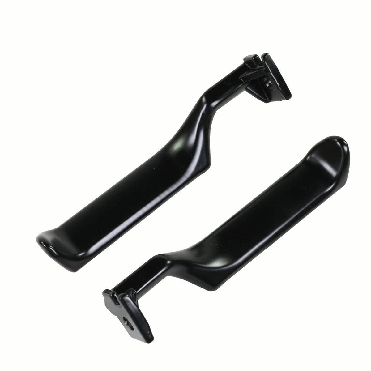 Black interior door handle pair with curved lever shape and end mounting brackets