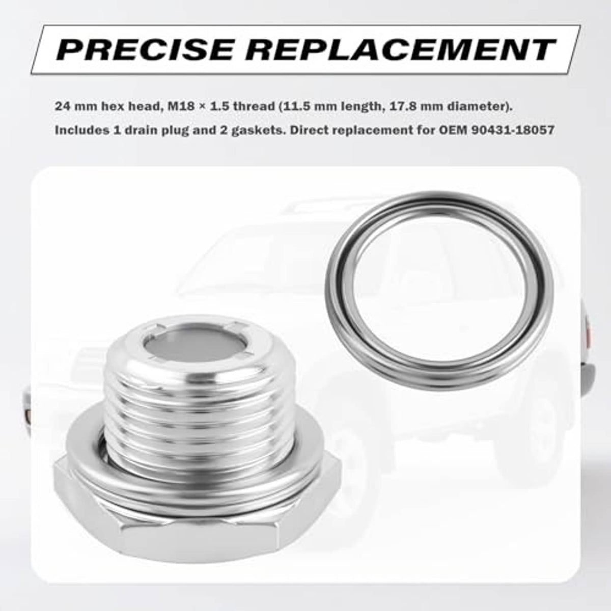 Rear differential fill plug kit with chrome plug and metal seal ring washers