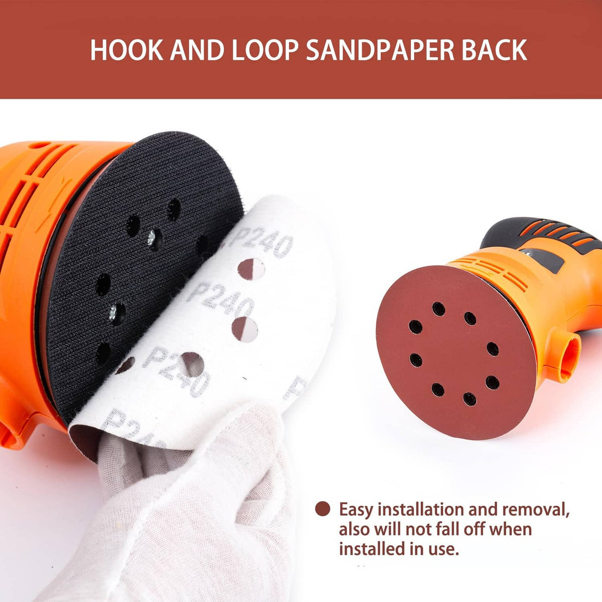 Hook-and-loop sanding discs with punched holes and contrasting white abrasive backing