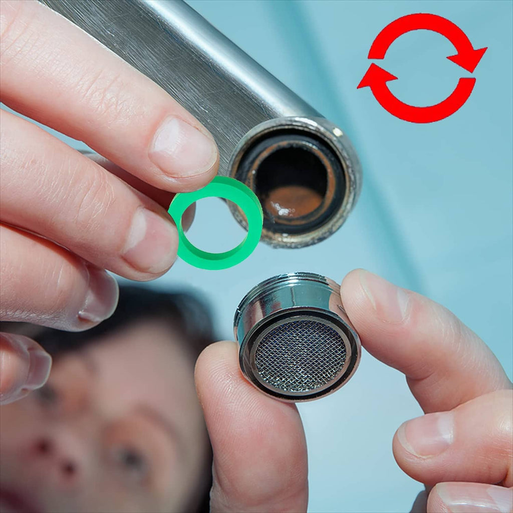 Green sealing ring and silver faucet aerator with mesh filter screen