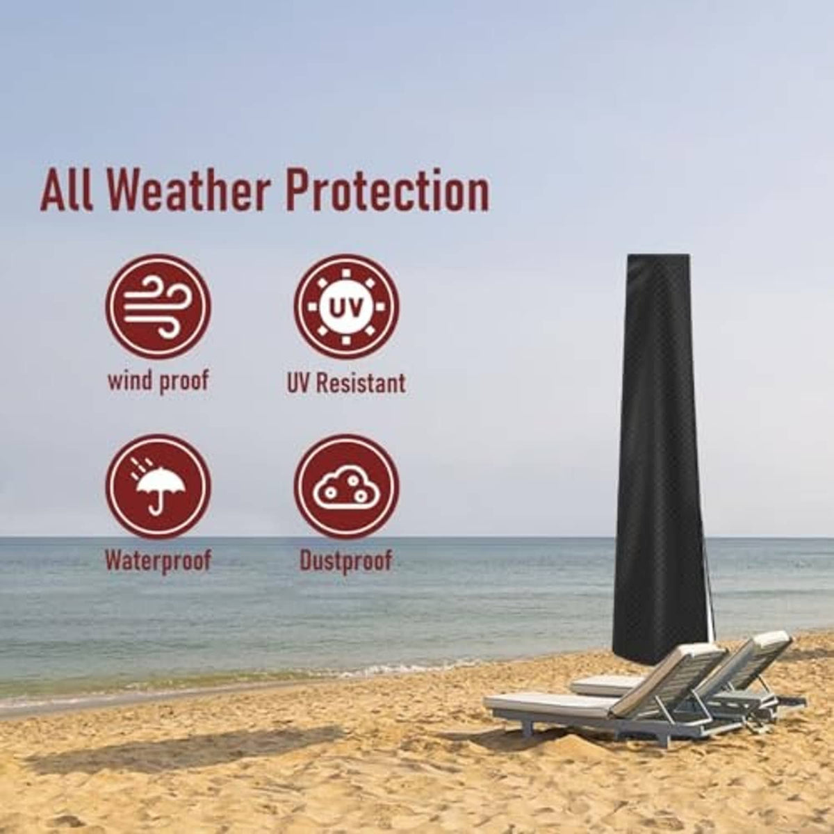 Black outdoor patio umbrella cover with UV and waterproof protection design