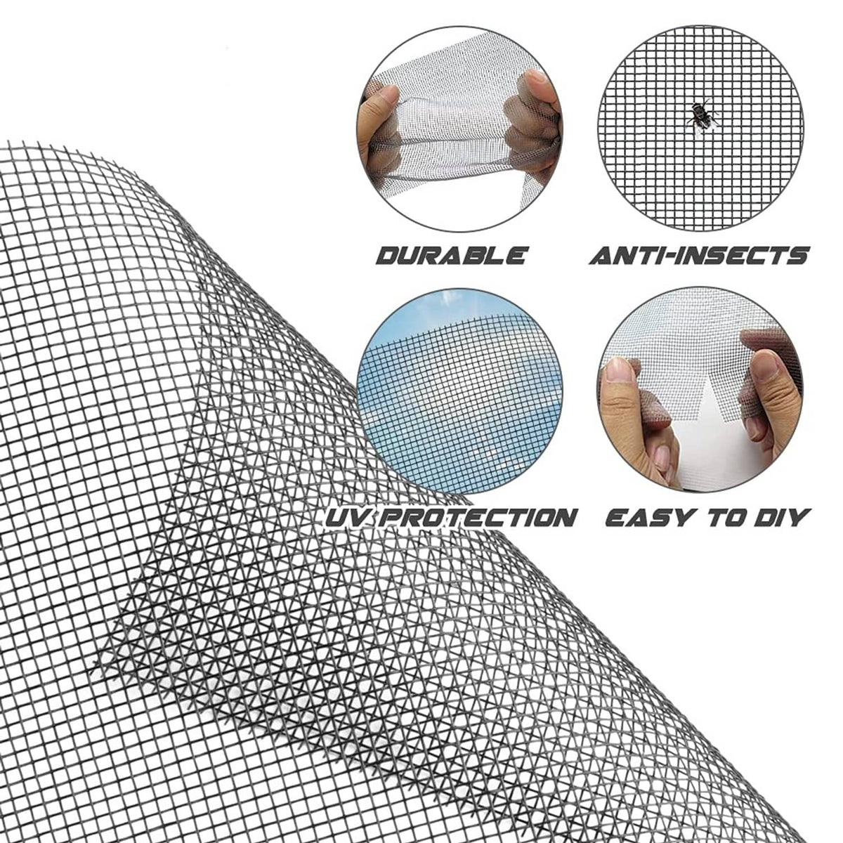 Gray fiberglass screen mesh roll with durable fine-grid detail for DIY repairs