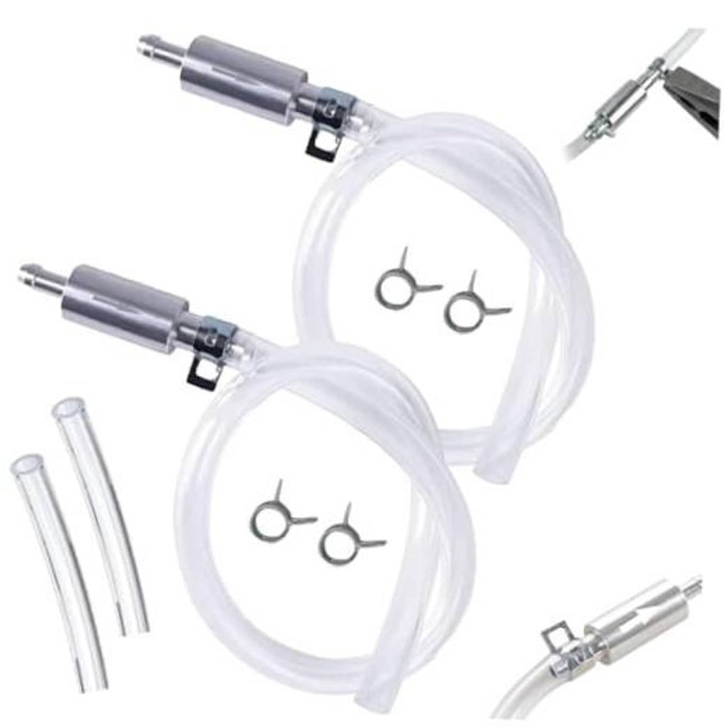 Complete brake bleeder hose kit with clear tubing, two check valves, and clips