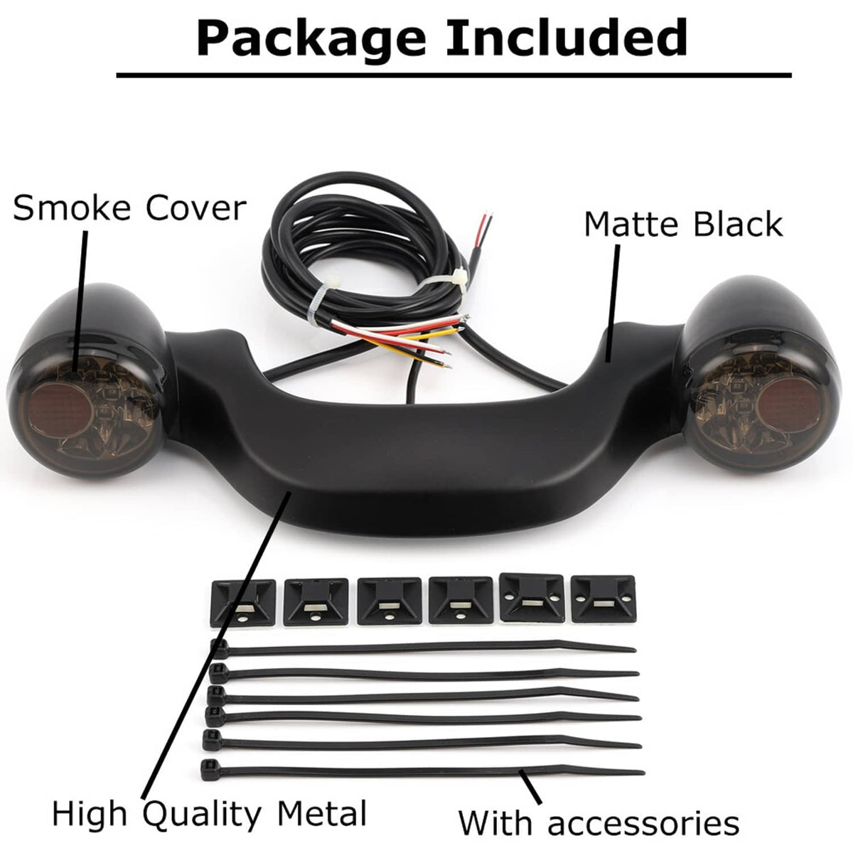 Matte black rear light bar kit with smoked cover, wiring, plates, and metal rods